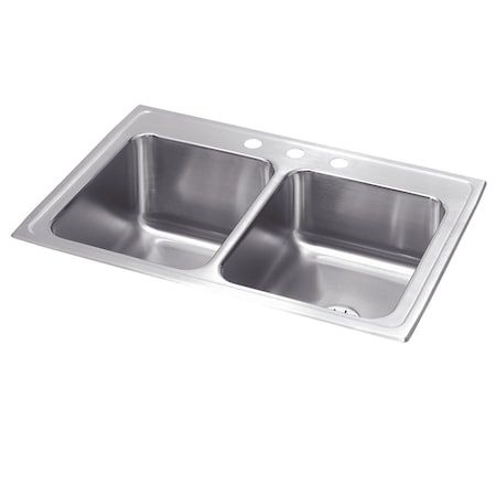 Lustertone Stainless Steel 33 X 22 X 10-1/8 Equal Double Bowl Top Mount Sink With Perfect Drain